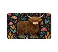 Highland Cow Dish Drying Mats For Kitchen Counter, Rustic Floral Absorbent Rubber Dish Drainer Rack Mat, Autumn PU Leather Drying Pad For Kitchen Counter Home Decor 12x20 Inch