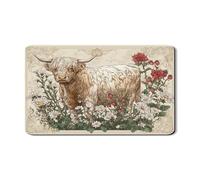 Highland Cow Dish Drying Mats For Kitchen Counter, Vintage Floral Absorbent Rubber Dish Drainer Rack Mat, Rustic PU Leather Drying Pad For Kitchen Counter Decor 12x20 Inch