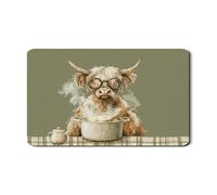 Highland Cow Dish Drying Mats For Kitchen Counter, Vintage Green Absorbent Rubber Drainer Rack Mat, PU Leather Drying Pad For Coffee Bar 12x20 Inch