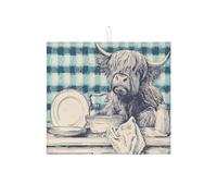 Highland Cow Dish Drying Mats For Kitchen Counter, Vintage Style Absorbent Dish Drainer Mat, Rustic Microfiber Drying Pad For Kitchen Decor 16x18 Inch