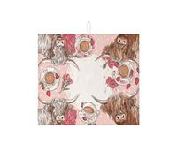 Highland Cow Dish Drying Mats For Kitchen, Rustic Floral Absorbent Dish Drainer Mat, Farmhouse Microfiber Drying Pad For Coffee Bar 16x18 Inch