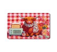 Highland Cow Dish Drying Mats for Kitchen, Vintage Red Checkered Absorbent Rubber Dish Rack Mat, Spring Floral PU Leather Drying Pad Protector 12x20 Inch