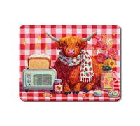 Highland Cow Dish Drying Mats for Kitchen, Vintage Red Checkered Absorbent Rubber Dish Rack Mat, Spring Floral PU Leather Drying Pad Protector 18x24 Inch