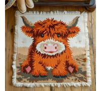 Highland Cow DIY Latch Hook Kits Mini Rug for Kids Easy for Beginners Printed Pattern Crochet Yarn Embroidery Carpet Floor Decor 30x30cm-20