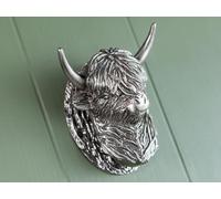 Highland Cow Door Knocker for Front Door | Pewter Finish | Polished Solid Brass Knockers Strike Plate | Composite | Front Door Furniture Brass bee