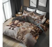 Highland Cow Double Bed Duvet Cover Set 3 Piece with 2 Pillowcases, Christmas Santa Claus Patterned Bedroom Decor Bedding, Soft Microfibre Quilt Cover with Zip A&Q4