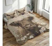 Highland Cow Double Duvet Cover, White Daisy Bedding Set 3 Piece Soft Microfiber Quilt Cover Reversible Duvet Sets with 2 Pillows Zipper Closure L-63