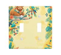 Highland Cow Double Light Switch Cover Plate, Tropical Nature Parrots Pineapple Summer Yellow Plastic Standard Size Toggle Light Switch Cover for Bedroom Bathroom Kitchen Entrance Decor