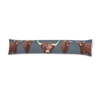 Highland Cow Draught Excluder - 87x18x15cm Door Draft Stopper - Soft Polyester Cotton with Hollowfibre Filling - Removable Zipped Cover - Animal Print Draught Blocker - Home Insulation