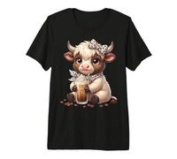 Highland Cow Drinking Iced Coffee Lover Funny Drink Coffee Premium T-Shirt