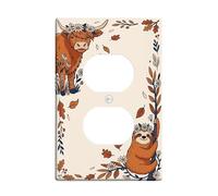 Highland Cow Duplex Outlet Covers Wall Plate, Nature Fanciful Sloth Flowers Fall Brown Plastic Standard Size Decorative Receptacle Outlet Covers for Home Living Room Bedroom Bathroom Decor