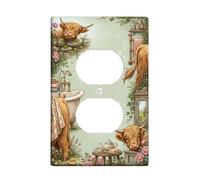Highland Cow Duplex Outlet Covers Wall Plate, Rustic Country Bathtub Flowers Spring Green Plastic Standard Size Wall Plates for Electrical Outlets for Home Living Room New Apartment Decor