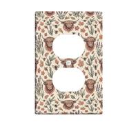 Highland Cow Duplex Outlet Covers Wall Plate, Rustic Nature-Inspired Lavender Leaves Fall Beige Plastic Standard Size Face Plates for Electrical Outlets for Home Living Room New Apartment Decor