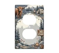 Highland Cow Duplex Outlet Covers Wall Plate, Rustic Nature-Inspired Tent Lantern Summer Earth Tones Plastic Standard Size Decorative Receptacle Outlet Covers for Living Room Bedroom Home Office Decor