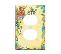 Highland Cow Duplex Outlet Covers Wall Plate, Tropical Nature Parrots Pineapple Summer Yellow Plastic Standard Size Double Power Outlet Cover Plate for New Apartment Home Bedroom Office Decor