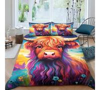Highland Cow Duvet Cover Set 3D Print Colourful Art Quilt Cover Bedding Sets, 3 Pieces Print Microfibre with Pillowcases,for Boys Girls Comforter Cover with Zipper Closure King(220x240cm)