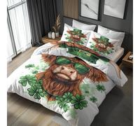 Highland Cow Duvet Cover Single Bedding Sets, St. Patrick's Day Pattern, Reversible Design Bedroom Decor Bed Quilt Cover with 1 Pillowcase, Microfiber, Zip - SMK5152