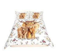 Highland Cow Duvet Cover Single Floral Bedding Set Spring Flowers Romantic Family Comforter Cover Nature Halloween Horror Fire Mountain Brown Green Red Quilt Cover With Zipper Closure