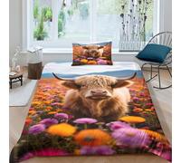 Highland Cow Duvet Cover Soft Microfiber Bedding Set,Reversible Lightweight Farm Animal Cattle Quilt Cover 2 Pcs with Zipper Closure Luxury Hotel Quality Comforter Cover For Boys Girl Single 135x200cm