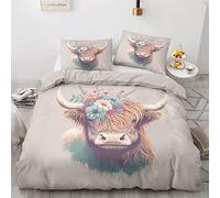Highland Cow Duvet Cover Super King Size Bedding Sets - Farm Animal Reversible Patterned Quilt Cover Set 3 pcs with Zipper Closure and 2 Pillowcases 50x75 cm, Easy Care Soft Brushed Microfiber Bed Set
