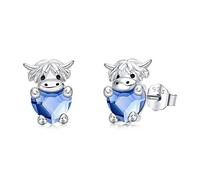 Highland Cow Earrings 925 Sterling Silver Cute Animal Scottish Cow Stud Earrings with June Birthstone Crystal Jewellery Birthday Gifts for Women Girls Daughter