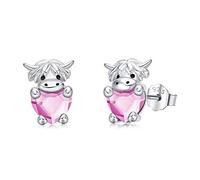 Highland Cow Earrings 925 Sterling Silver Cute Animal Scottish Cow Stud Earrings with October Birthstone Crystal Jewellery Birthday Gifts for Women Girls Daughter