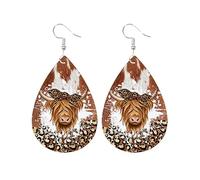 Highland Cow Earrings - Highland Cow Earrings for Women, Highland Cow Gifts for Women, Cute Highland Cow Drop Dangle Earrings, (COW BROWN EA)