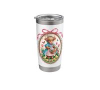 Highland Cow Easter Bunny Egg Hunt Vintage Spring Pink Bow Stainless Steel Insulated Tumbler