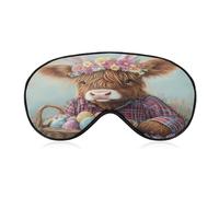 Highland Cow Easter Eggs Sleep Mask Adjustable Eye Mask Blindfold Eye Cover Sleeping Mask for Home Travel