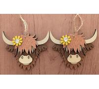 Highland Cow Easter Home Decorations, Set of 2 Spring Hanging Scotish Hairy Cooos