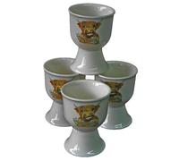 Highland Cow Egg Cups, Ceramic Breakfast Eggcup Set with Highland Cow Image, 4 Pack