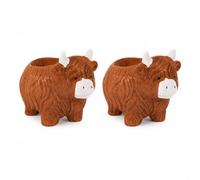 Highland Cow Egg Cups Set of 2 Novelty Dolomite Boiled Egg Holders Brown