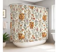Highland Cow Extra Wide Shower Curtain, Rustic Natural Flower Butterfly Spring Orange Waterproof Fabric Design Print Bath Curtains for Bathroom Toile Guest Room Decor 108x72 Inch