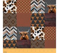 Highland Cow Fabric by The Yard Cowhide Print Wild Animal Decor Fabric for Kids Sewing Supplies Retro Grid Stripes Rustic Farmhouse Style Fabric for DIY Upholstery and Home Accents 1 Yard,36"L x 59"W