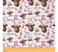 Highland Cow Fabric by The Yard Pink Bow Cowboy Boots Hat Fabrics for Sewing Supplies Pink Daisy Butterfly Southwest Fabric DIY Soft Polyester No Stretch 1 Yard,36" L x 59" W