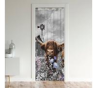 Highland Cow Farm Animals Door Curtain 52"W X 80"L,Garden Windmill Decor Farmhouse Blackout Curtain Rustic Lodge Cabin Doorway Curtain Wildlife Animal Farm House Cottage Closet Curtain