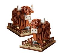 Highland Cow Farm Building Blocks, Farm Animal Toy Brick Kit, Creative Scottish Cattle Model, STEM Funny Educational DIY Home Office Decor, Gift for Adults & Highland Cow Lovers (2PC)