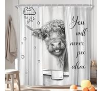 Highland Cow Farmhouse Funny Black White Rustic Bathroom Shower Curtain Set