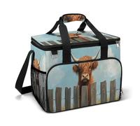 Highland Cow Farmyard Wooden Fence Camping Cooler Bag Insulated Beach Coolers Portable Leak Proof Bags with Shoulder Strap