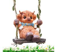 Highland Cow Figure for Outdoor Use - Resin Highland Cow Swing Patio Sculpture, Decorative Garden Figures | For Living Room Indoor Outdoor Balcony Yard Garden Backyard Tree Lawn