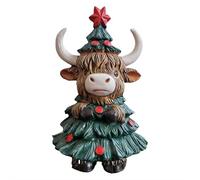 Highland Cow Figurine, 10cm Highland Cattle Thanksgiving Day Sculpture Resin Christmas Ornament Decoration for Table Centerpiece Home Shelf Festive Holiday Display