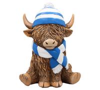 Highland Cow Figurine Blue Scarf & Hat Scottish Ornament Display Decoration