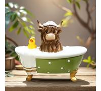 Highland Cow Figurine Garden Decor - Brown Resin Scottish Cattle Gnome with a Duck in Polka Dot Bathtub Calf Gnomes Herd Decorations Fall Thanksgiving Gifts for Home Bathroom Farmhouse Tiered Tray