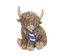 Highland Cow Figurine In Blue Scarf Ornament Decor Rustic Display Resin Gift