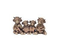 Highland Cow Figurine Set of 4 Cows Holding Home Letters 23 cm Animal Sculpture Home Decoration