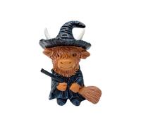 Highland Cow Figurines, Halloween Pumpkin Witch Highland Cow Resin Figurine, for Home Farmhouse Tiered Tray Decor Table Centerpiece Garden Decor (C)