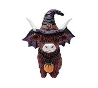 Highland Cow Figurines, Halloween Pumpkin Witch Highland Cow Resin Figurine, for Home Farmhouse Tiered Tray Decor Table Centerpiece Garden Decor (E)