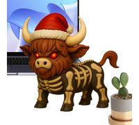 Highland Cow Figurines,Highland Cow Decorations | Resin Figurines with Angry Face Wearing Santa Hat Christmas Themed Skeleton Cattle for Garden Indoor Outdoor Bedroom Shelf Living Room