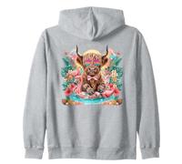 Highland Cow Flamingo Float Summer Vacation Zip Hoodie