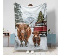 Highland Cow Fleece Blanket, Winter Brown Cow and Calf Design Throw Blanket, Soft Plush Fleece Perfect for Cozying Up on Cold Days, Festivals, Camping, All Seasons 60x80 Inch